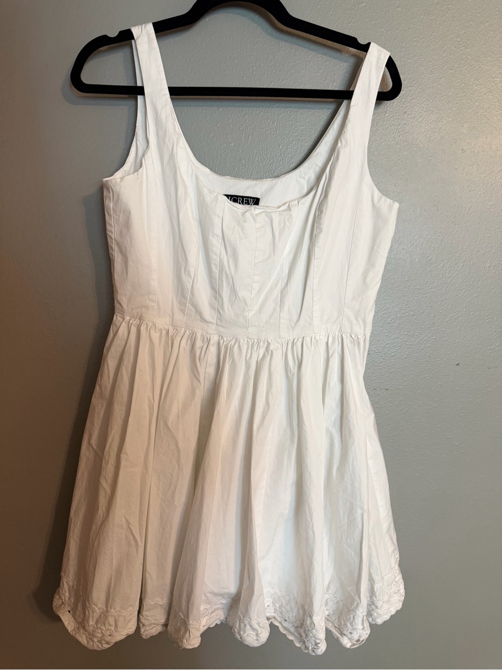 J. Crew White Sleeveless Cotton Sundress with Scalloped Hem